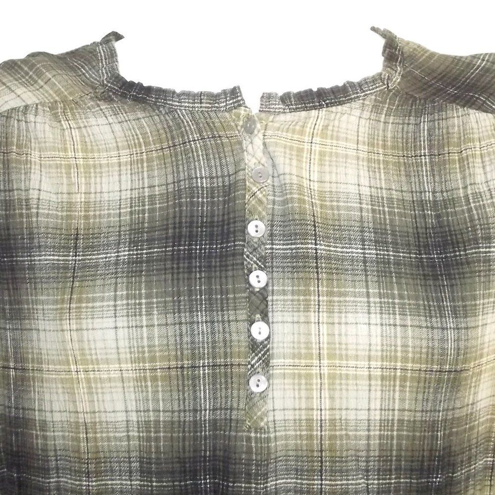 FRYE & CO Blouse, 2X, Green/Black Plaid, long sleeves, Pullover/Buttons, Rayon - Picture 8 of 11